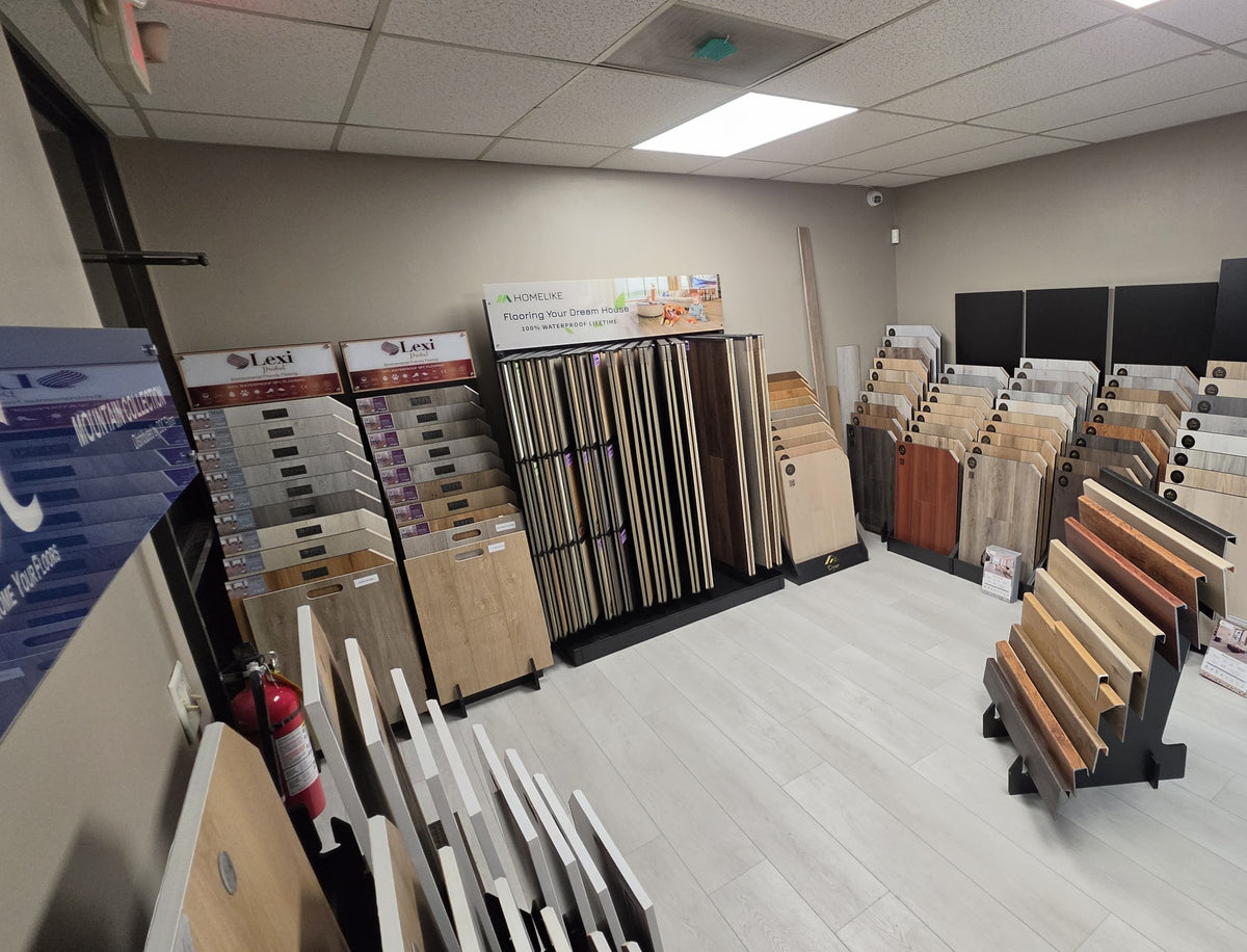 iProStep Norcross showroom with flooring sample racks