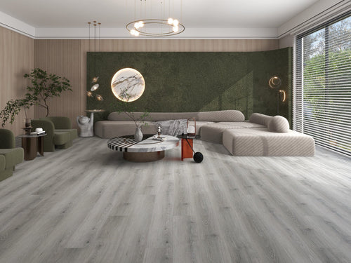 Fresh Gray – DYAR Builder wood-look SPC, room scene