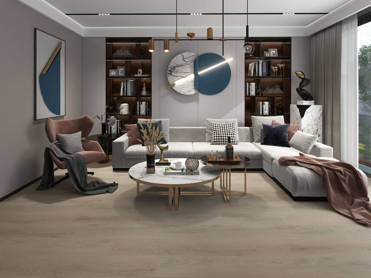 Light Beige – DYAR Builder wood-look SPC, room scene