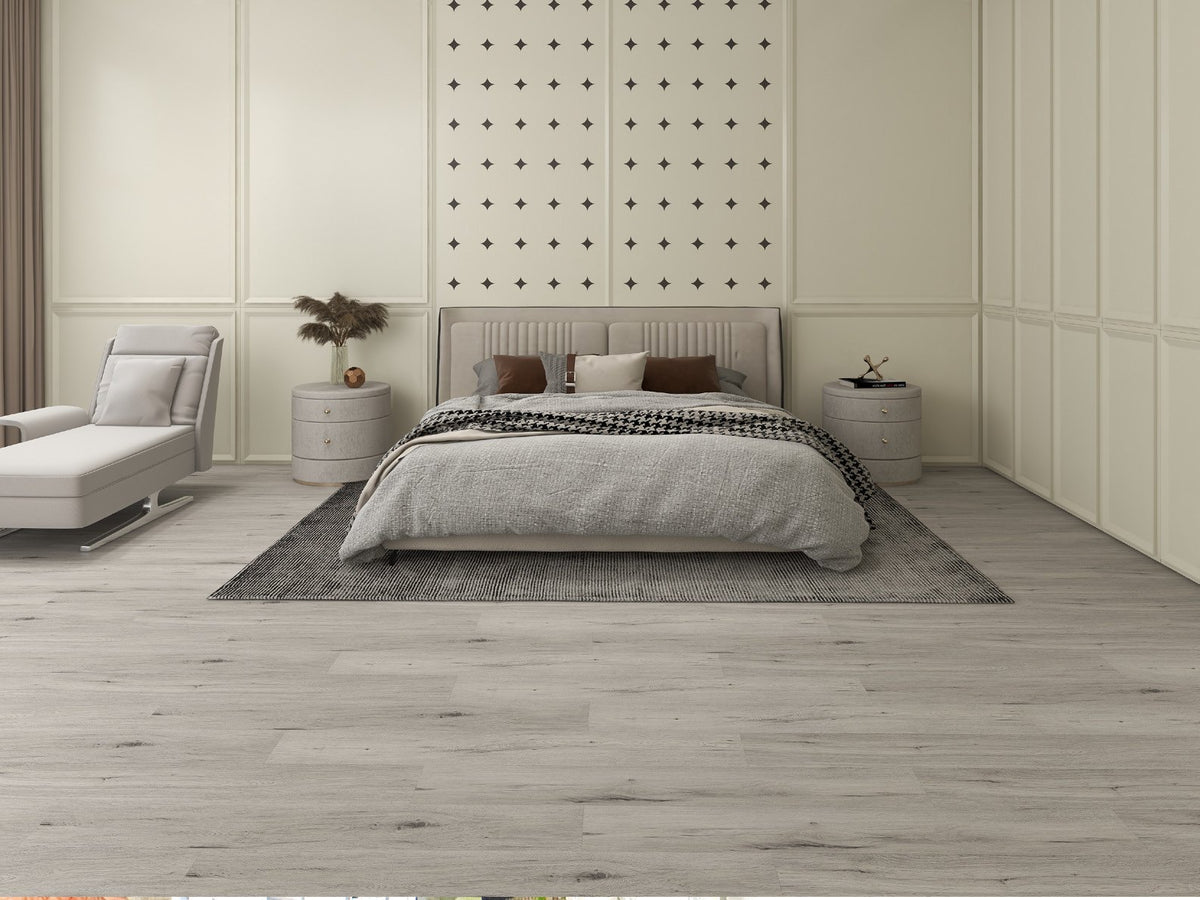 Ash Gray – DYAR New Mountain wood-look SPC, room scene