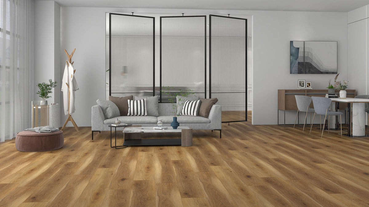 Saratoga Pro Wood wood-look SPC by Homelike, room scene