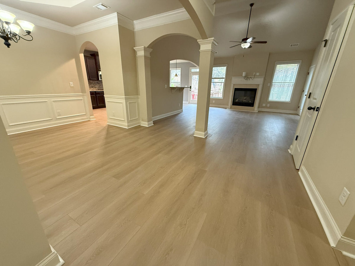 Golden Brown NYF wood-look SPC by Lexi, installed floor photo, living area