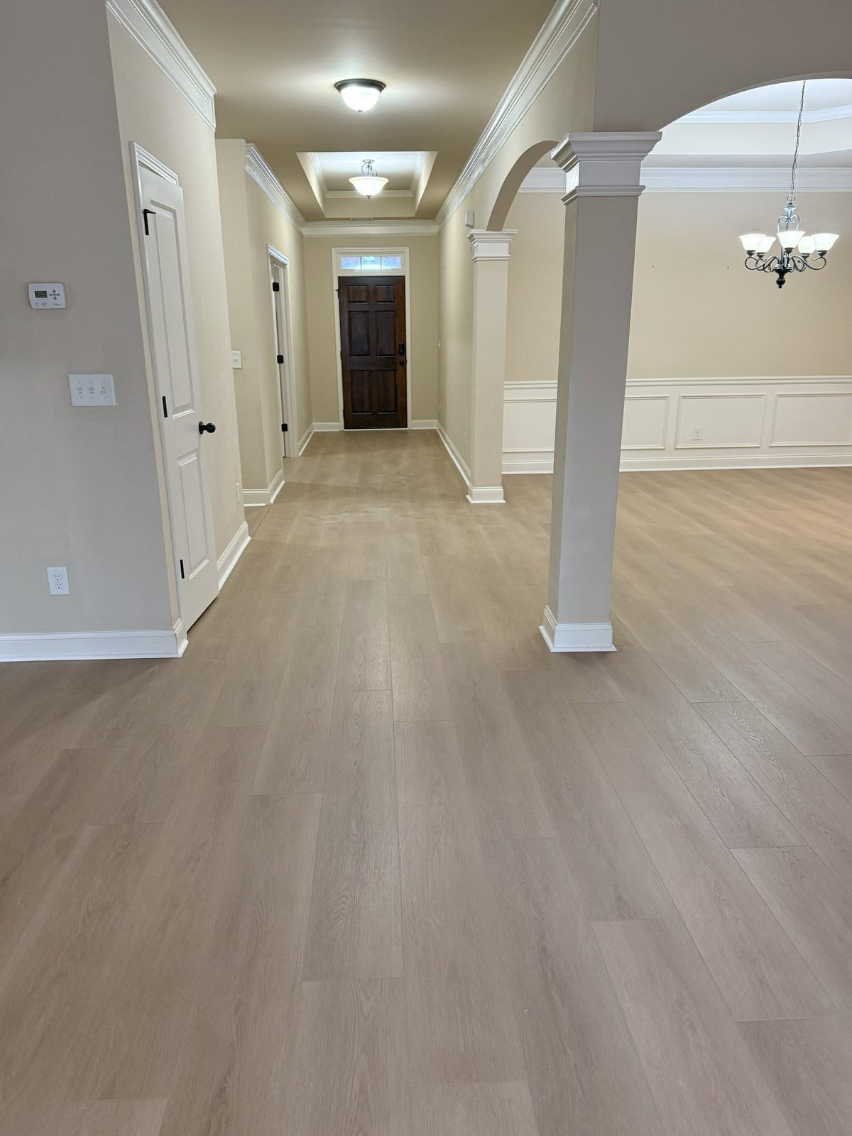 Golden Brown NYF wood-look SPC by Lexi, installed floor photo, hallway