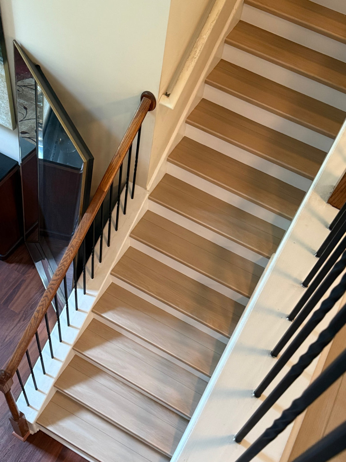 Valinna NYF wood-look SPC by Lexi, installed floor photo, staircase