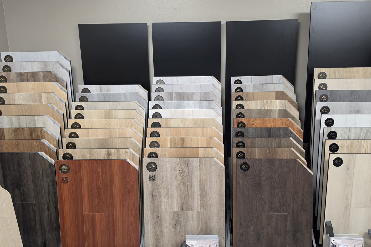 Wood-look flooring sample displays at the iProStep Norcross showroom