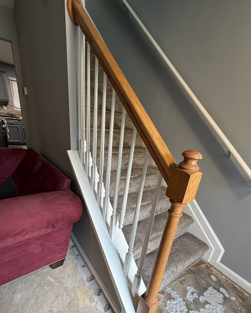 Staircase railing before in Lawrenceville