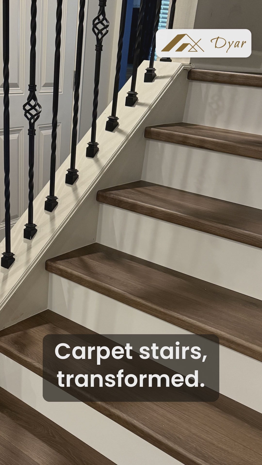 Walnut – DYAR New Mountain wood-look SPC, installed stairs video