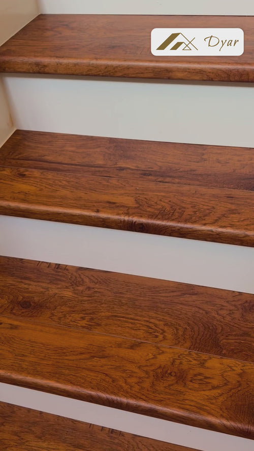 Jasper Hickory – DYAR New Mountain wood-look SPC, installed stairs video