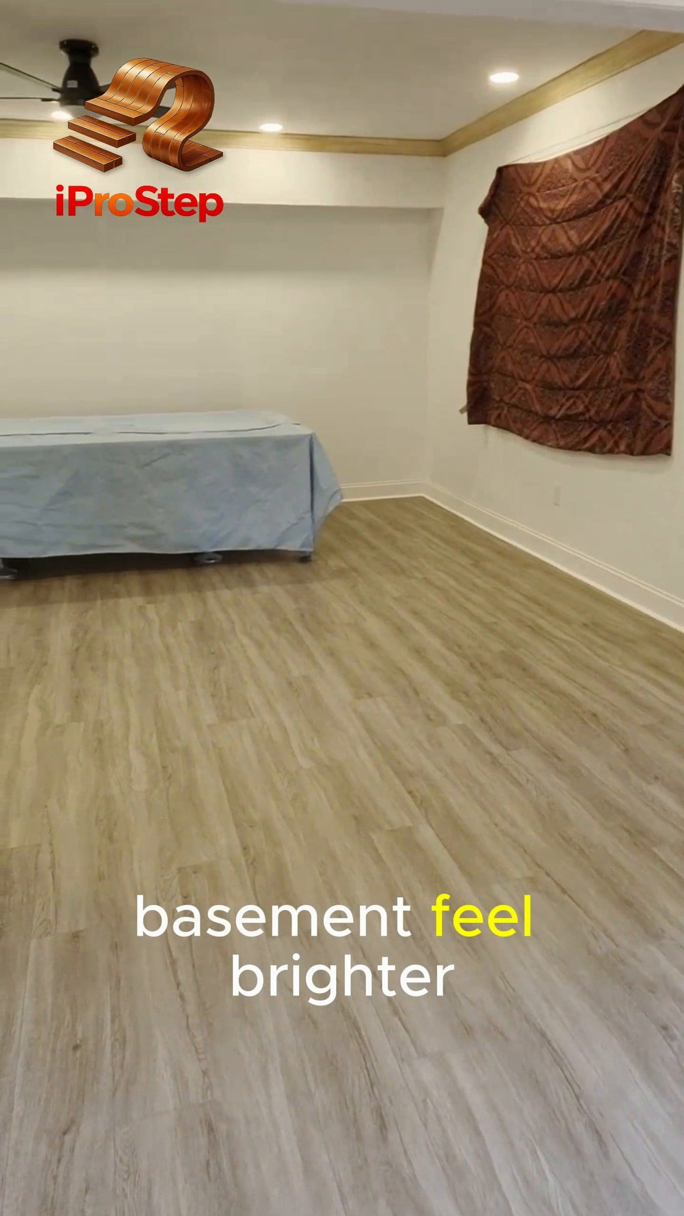 Khaki Iris wood-look SPC by Lexi, installed basement floor and stairs video